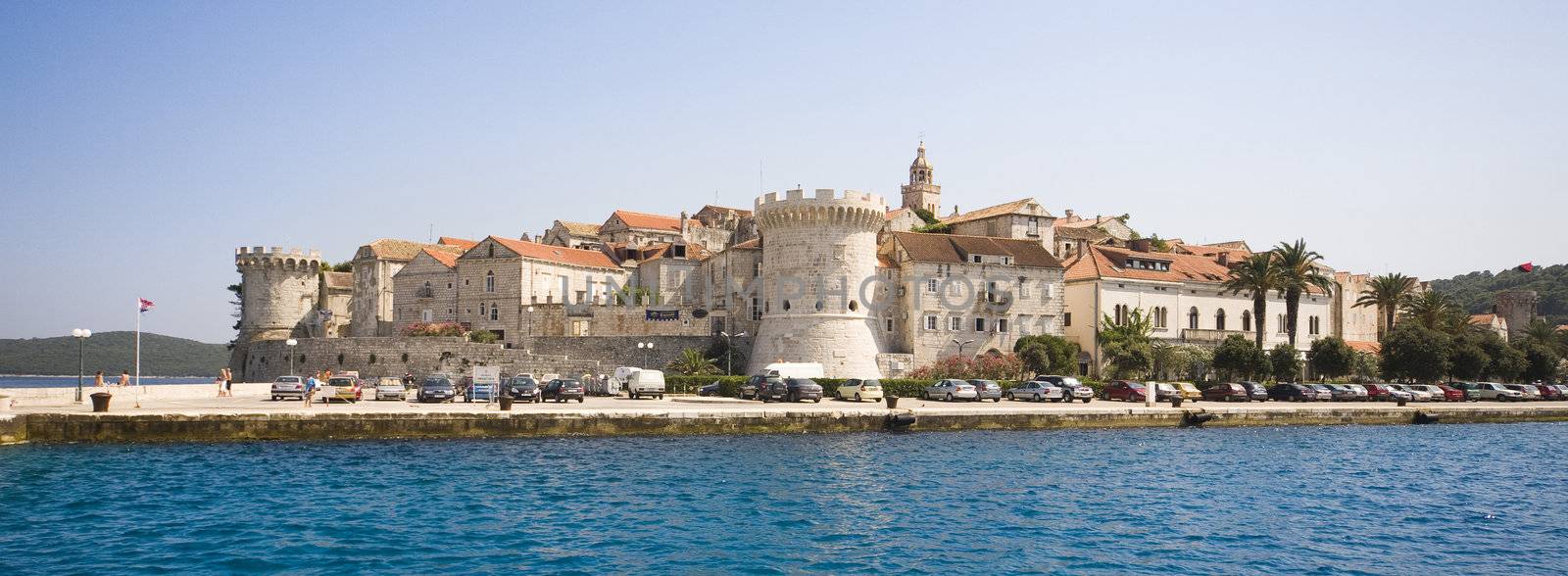 panoramic view on Korcula from the boat 