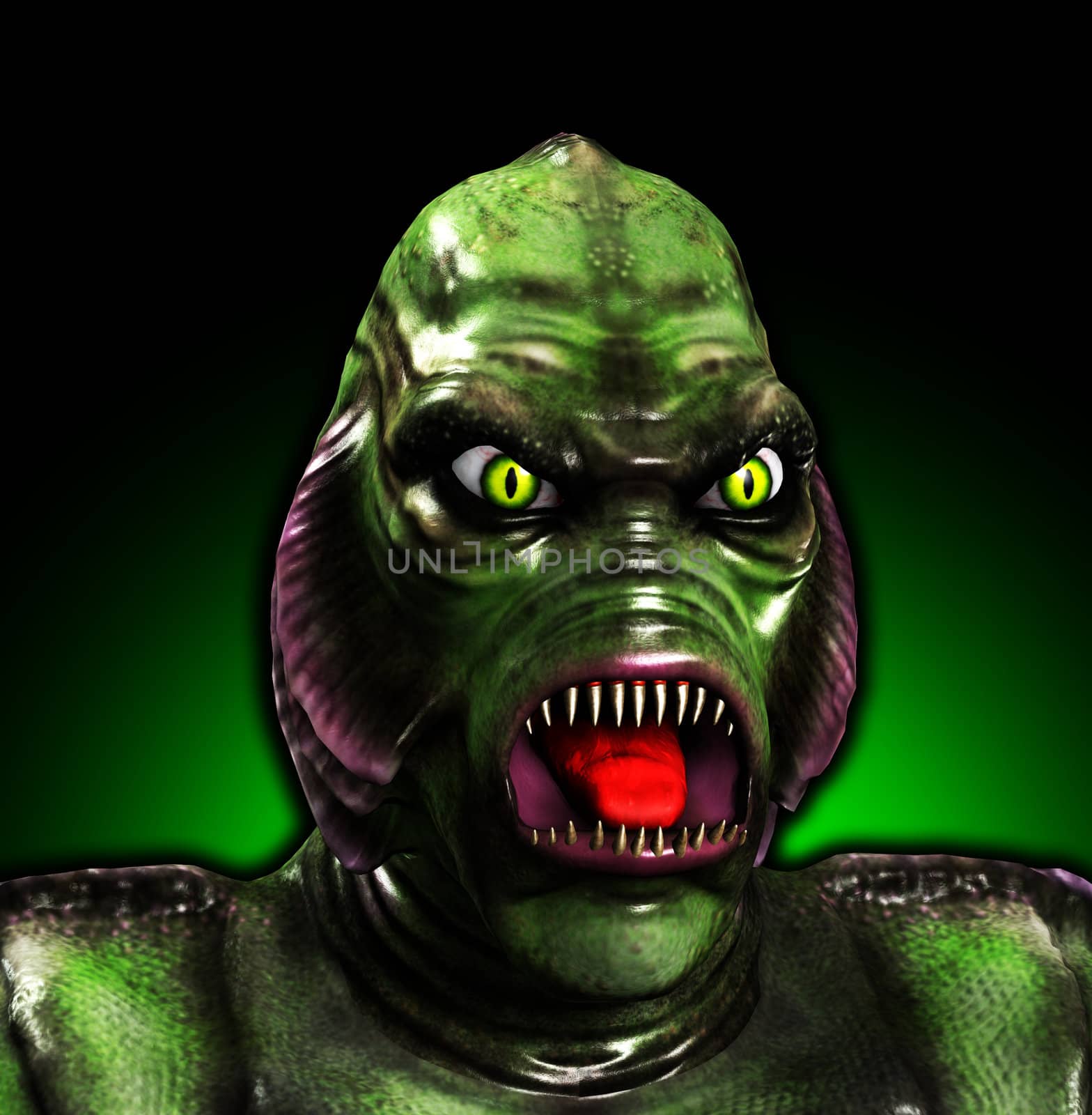 An aquatic reptilian gill monster for Halloween.