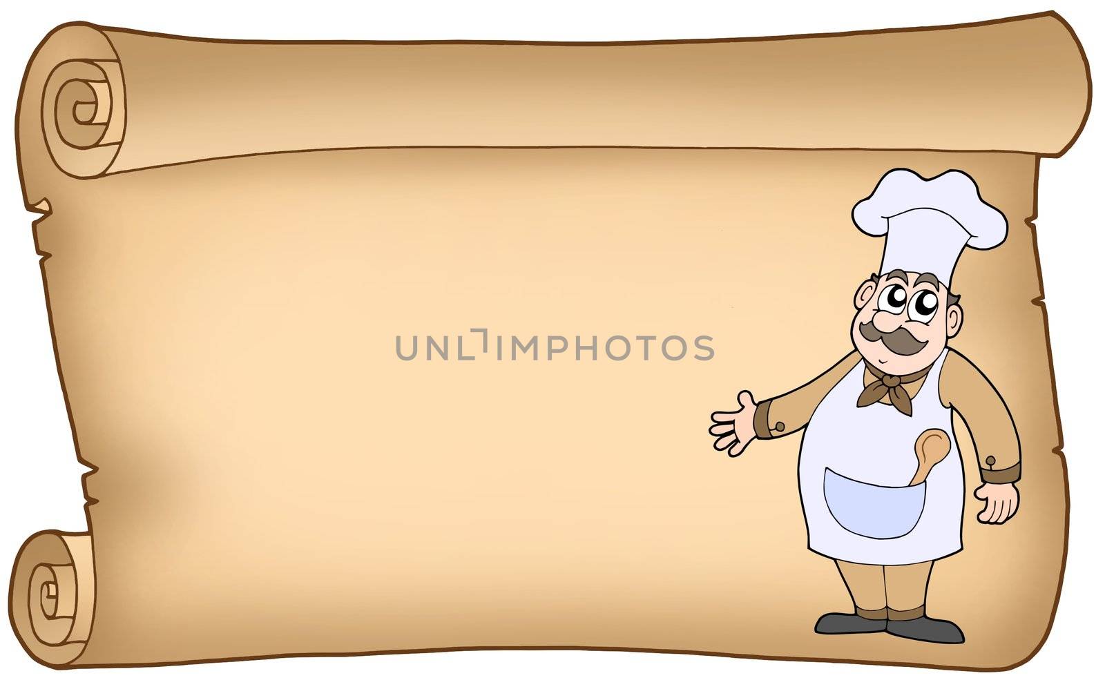 Old parchment with chef - color illustration.