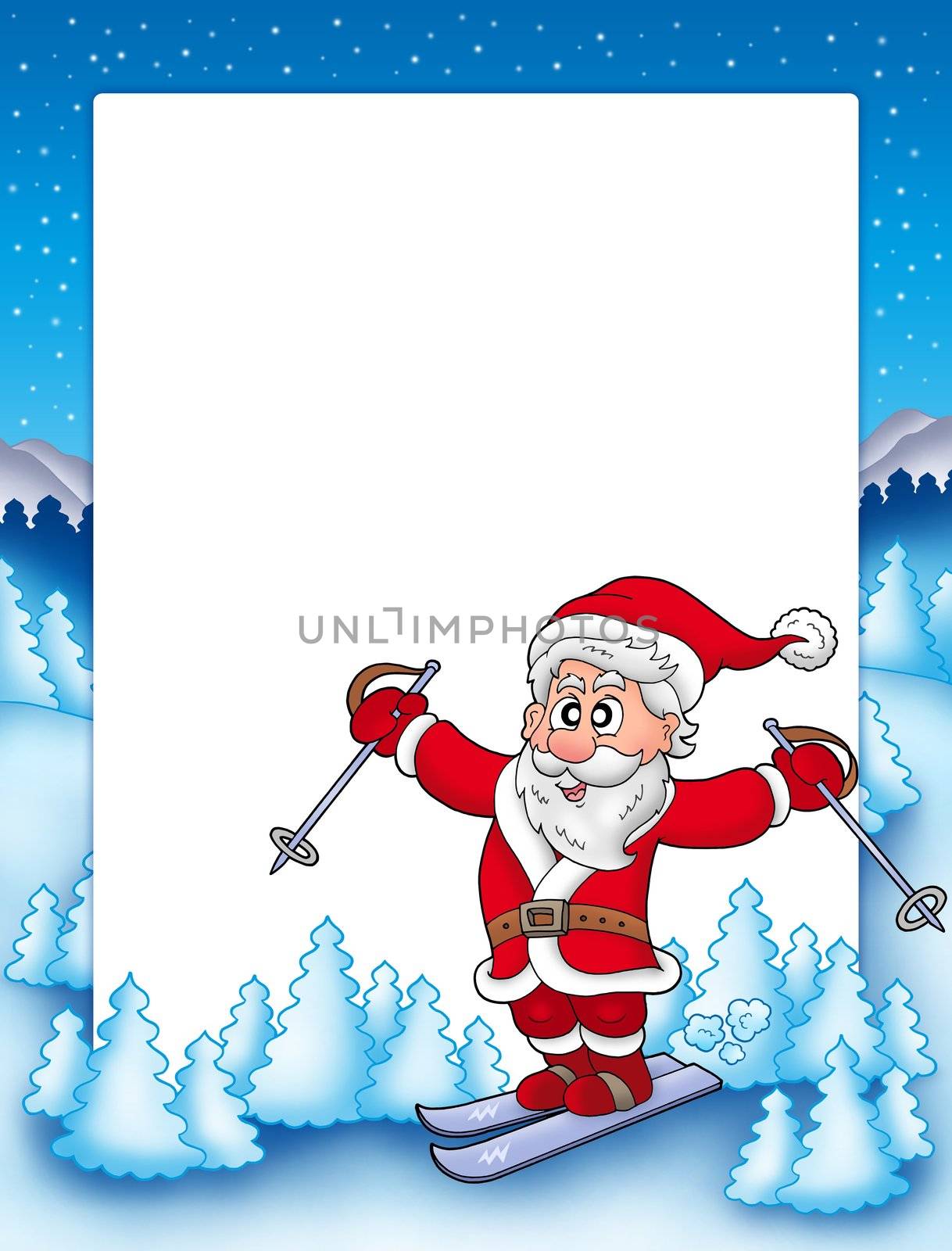 Frame with skiing Santa Claus by clairev