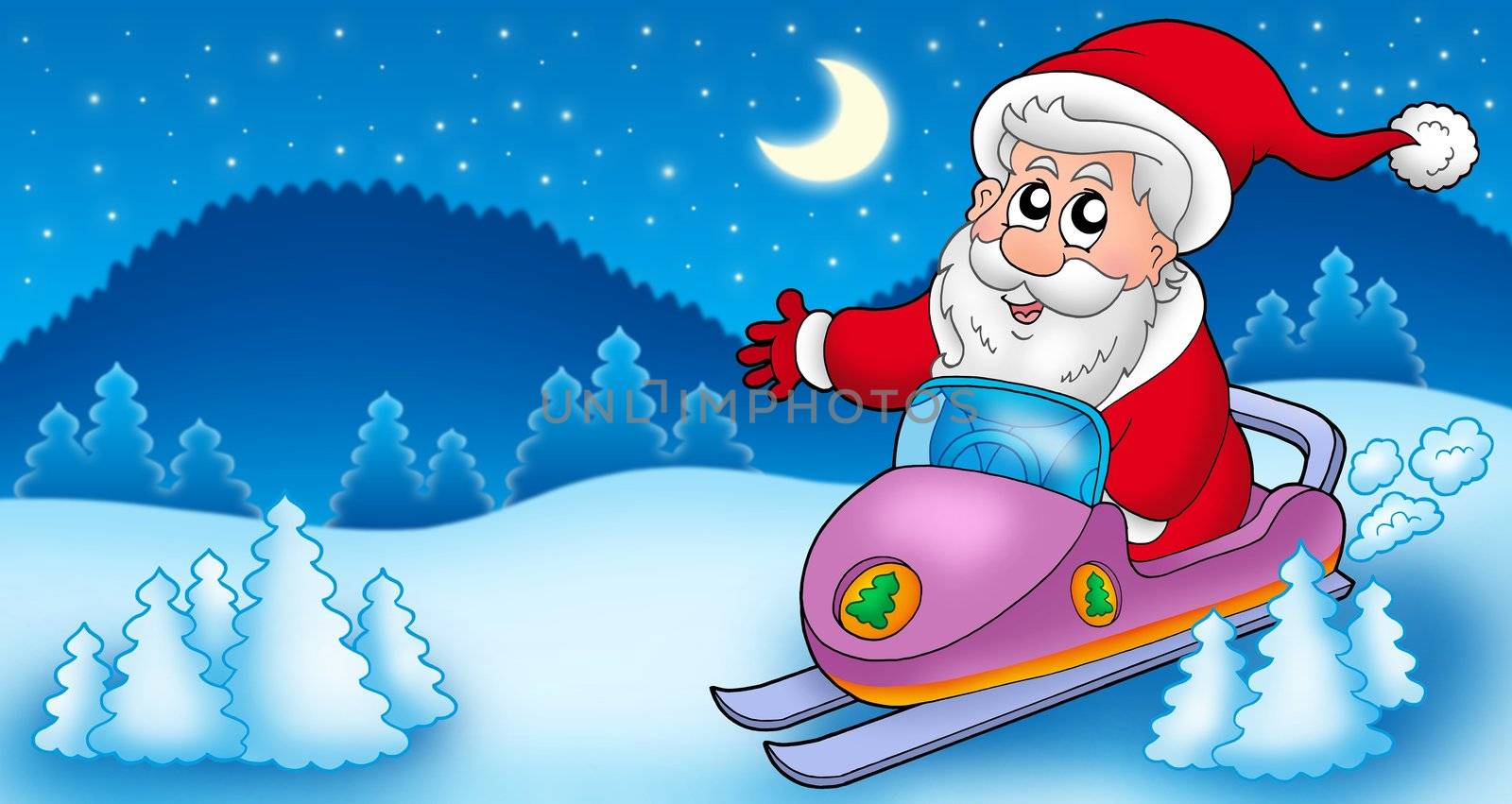 Landscape with Santa Claus on scooter by clairev