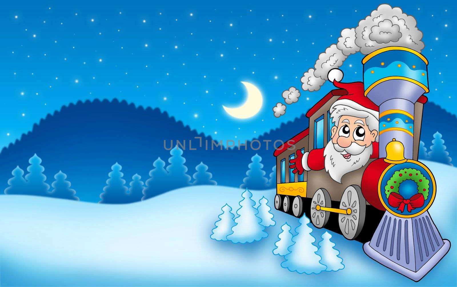 Landscape with Santa Claus 7 - color illustration.