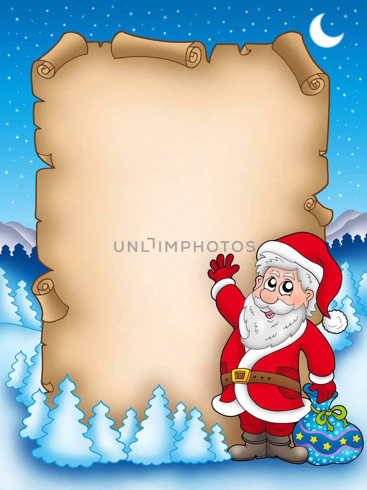 Christmas parchment with Santa Claus 5 - color illustration.