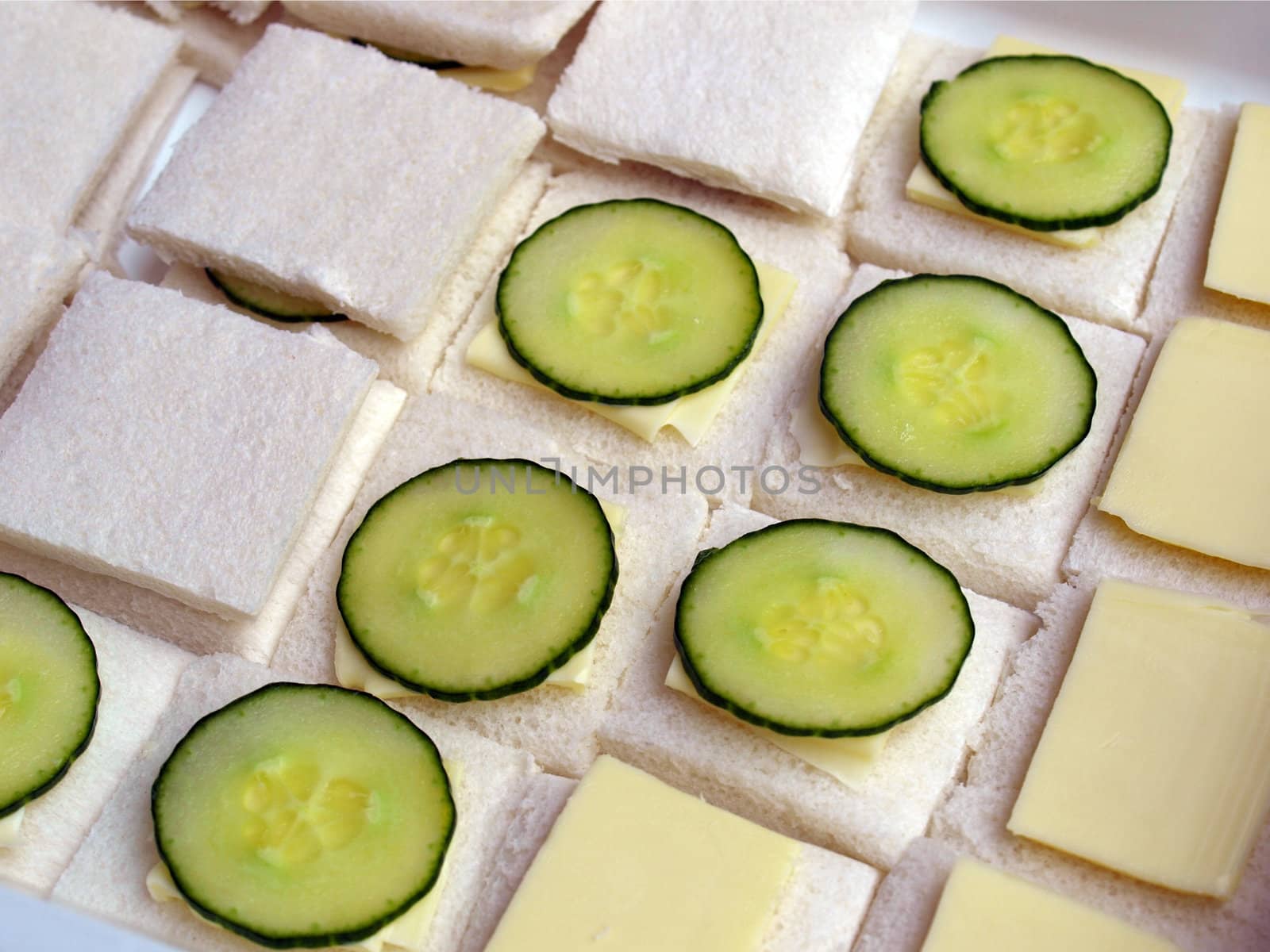 Traditional British cucumber sandwich with butter and bread