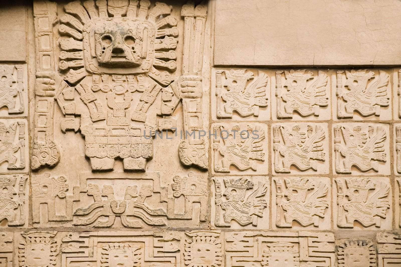 aztec background - showing ancient god and some inscriptions
