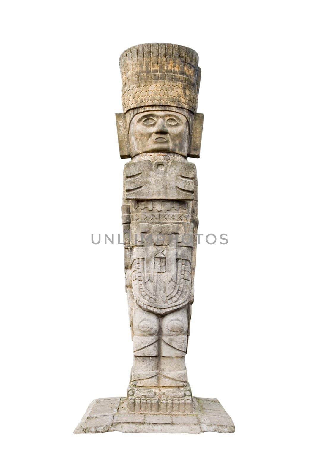 ancient aztec statue isolated on white background