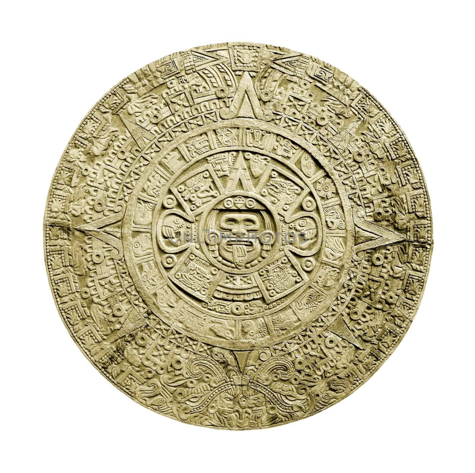 ancient aztec calendar isolated on white background