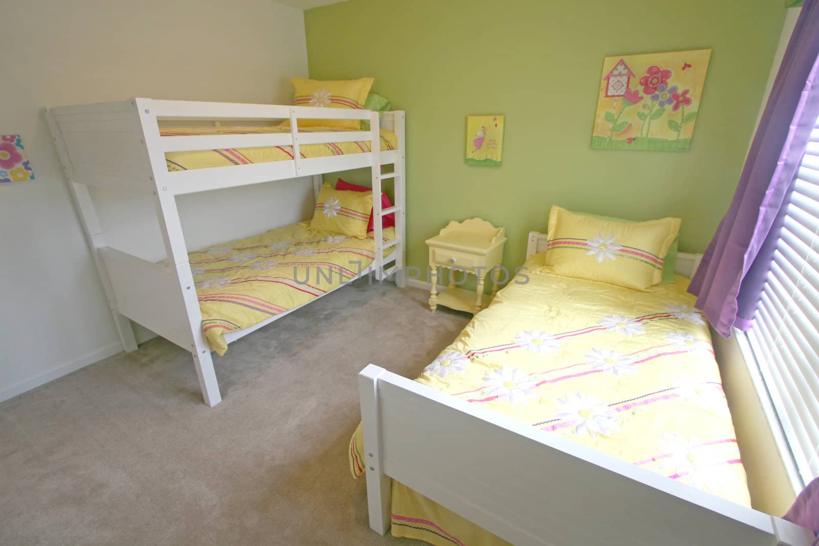 An Interior Home shot of a Twin and Bunk Bedroom