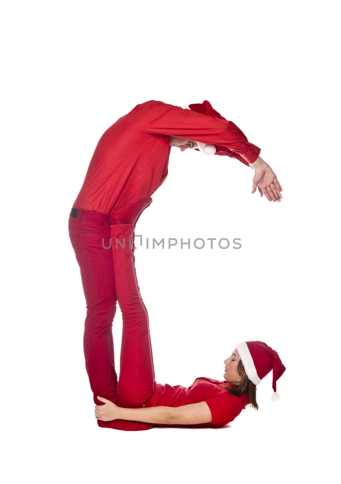 Elfs forming the letter 'C' isolated on white