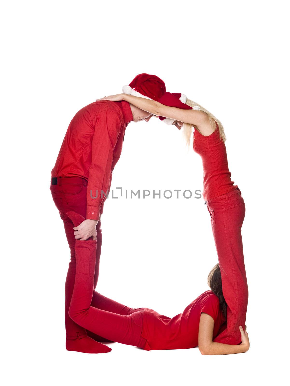 Elfs forming the letter 'O' isolated on white