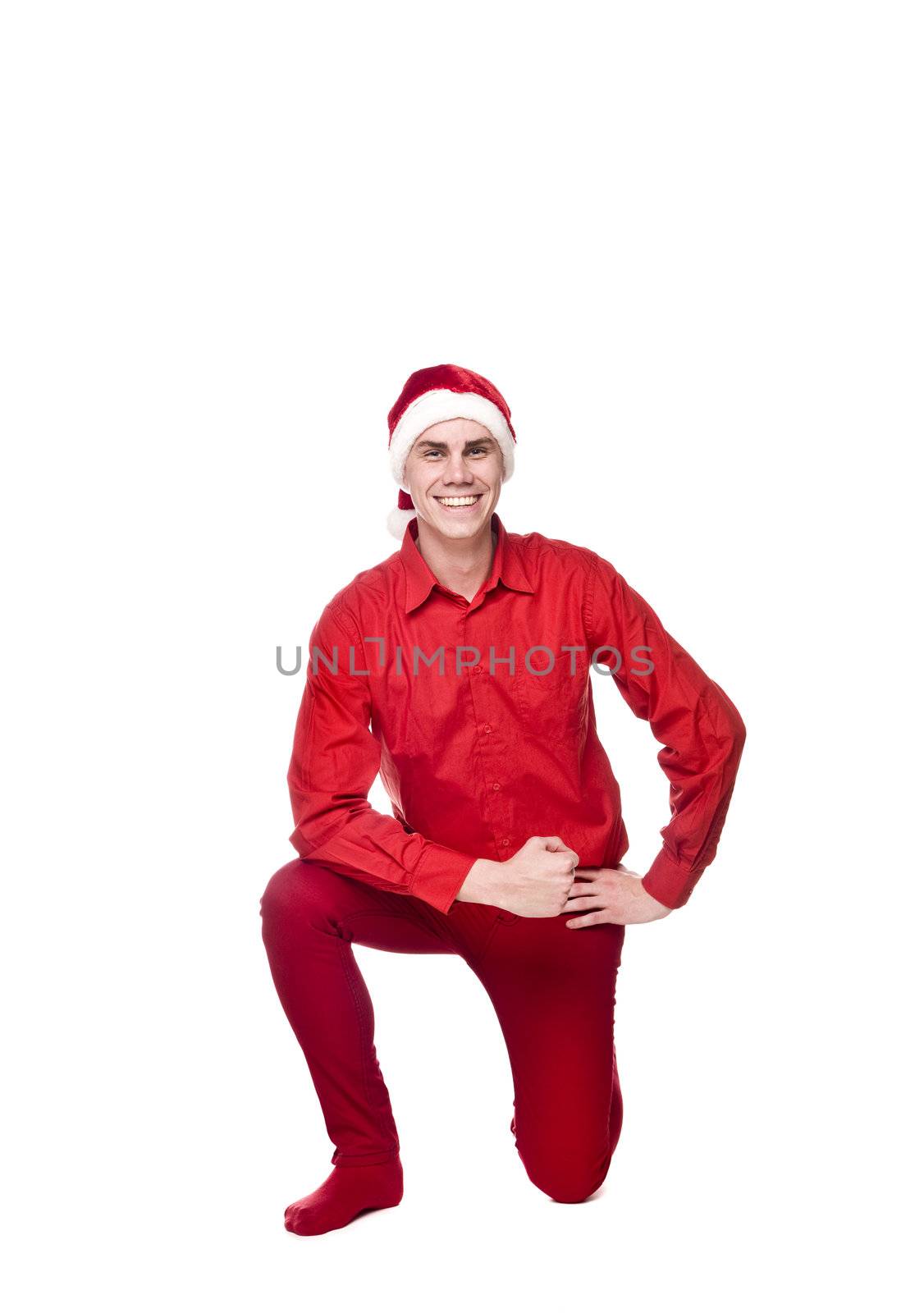 Jolly male elf isolated on a white background