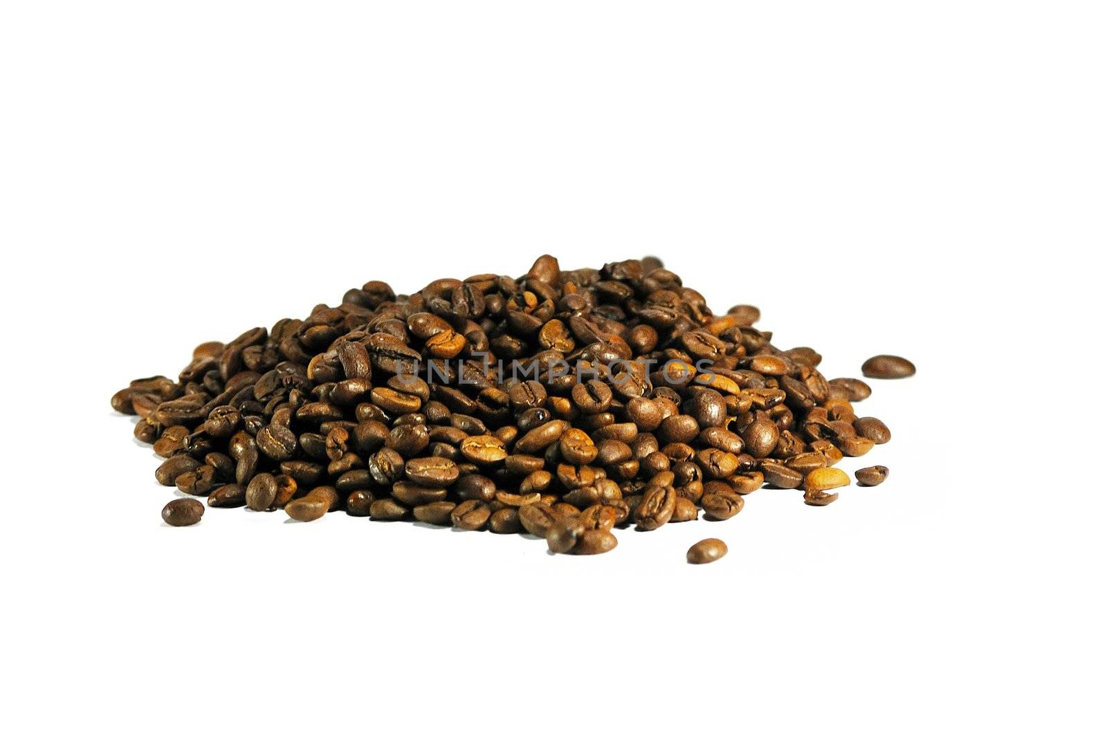 brown coffee grains on a white background