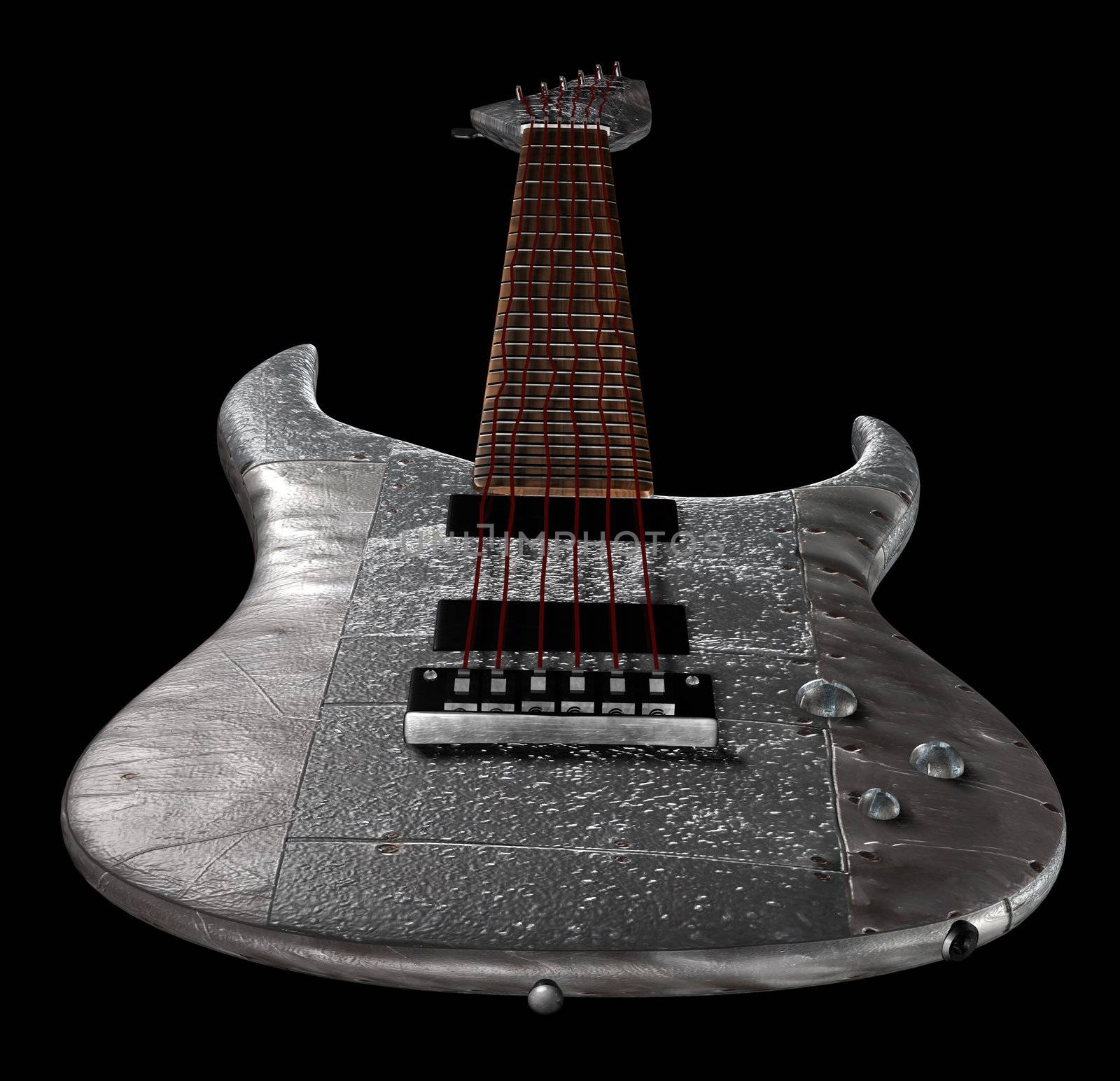 Computer model electric guitar with glowing strings