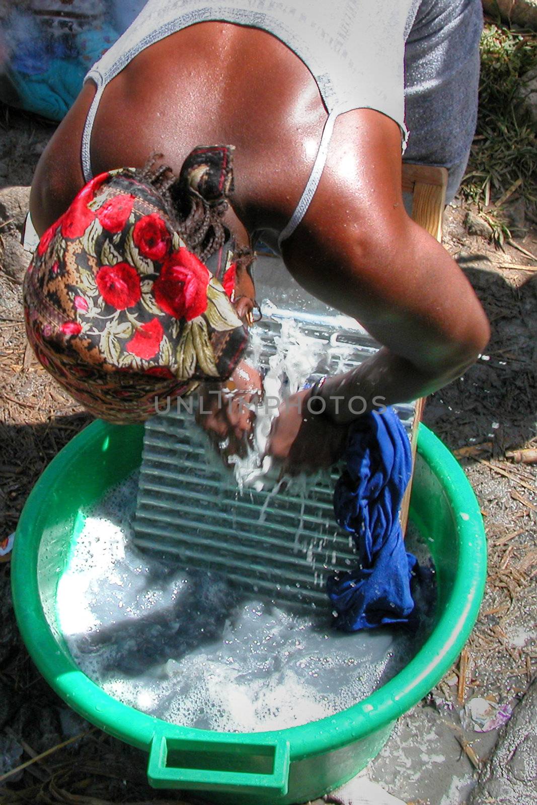 A woman washing clothes in Capo Verde