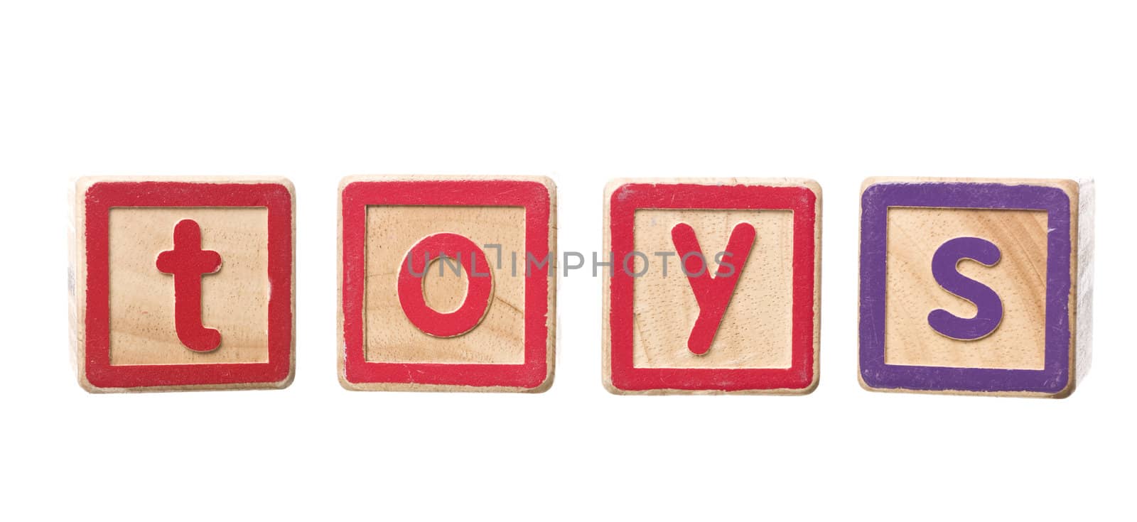 The word toys built by Play Blocks isolated on white background