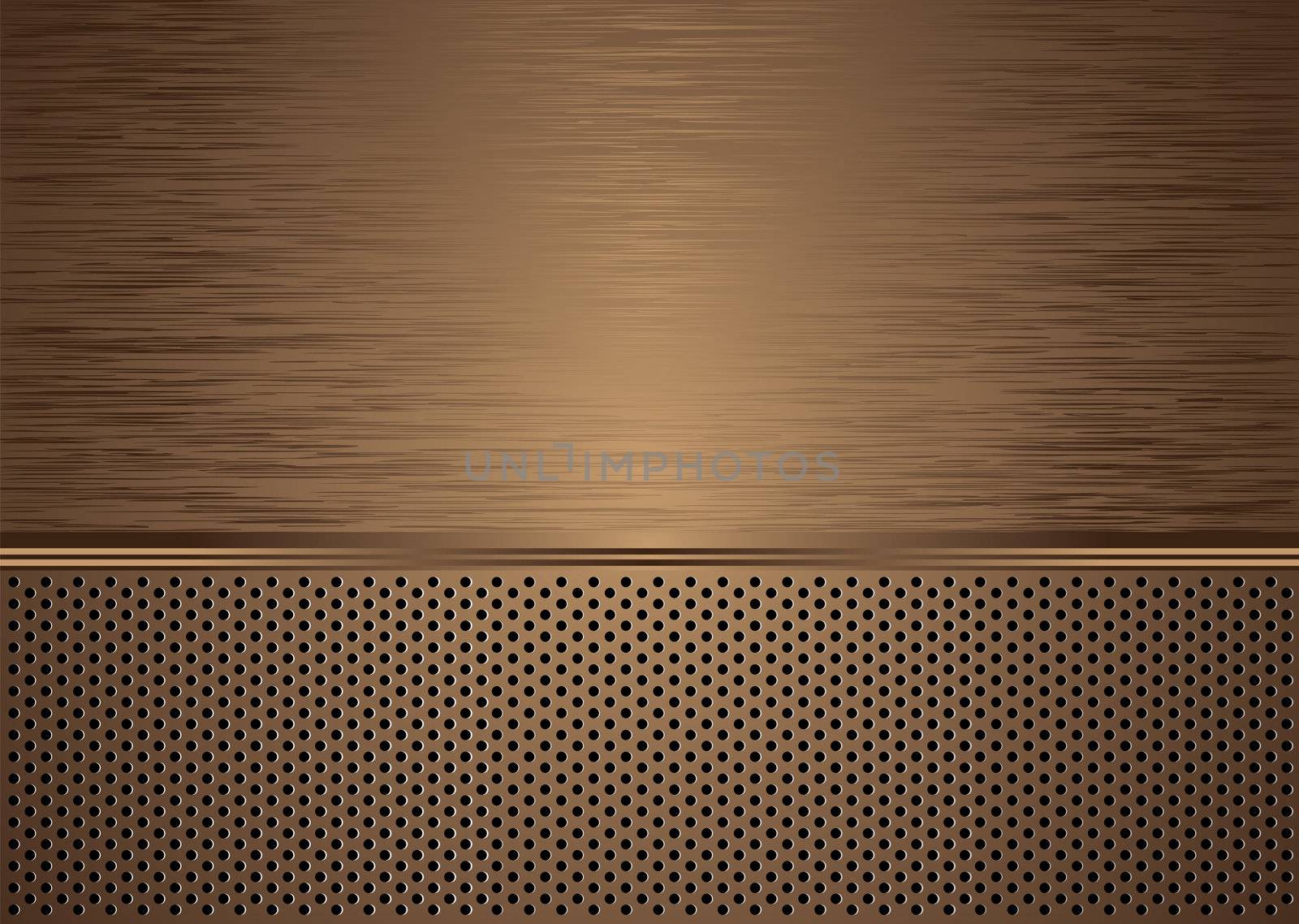 Gold brushed metal background with grill effect and copy space