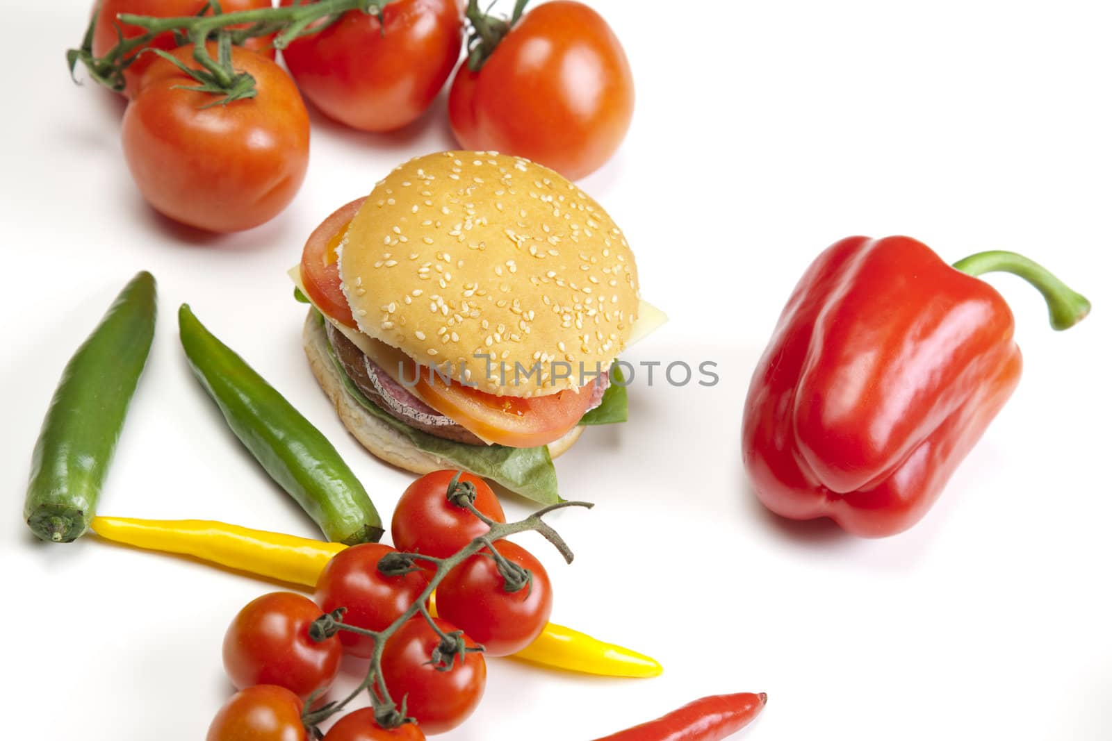 Delicious juicy hamburgery goodness with lettuce, tomato, cheese and ketchup