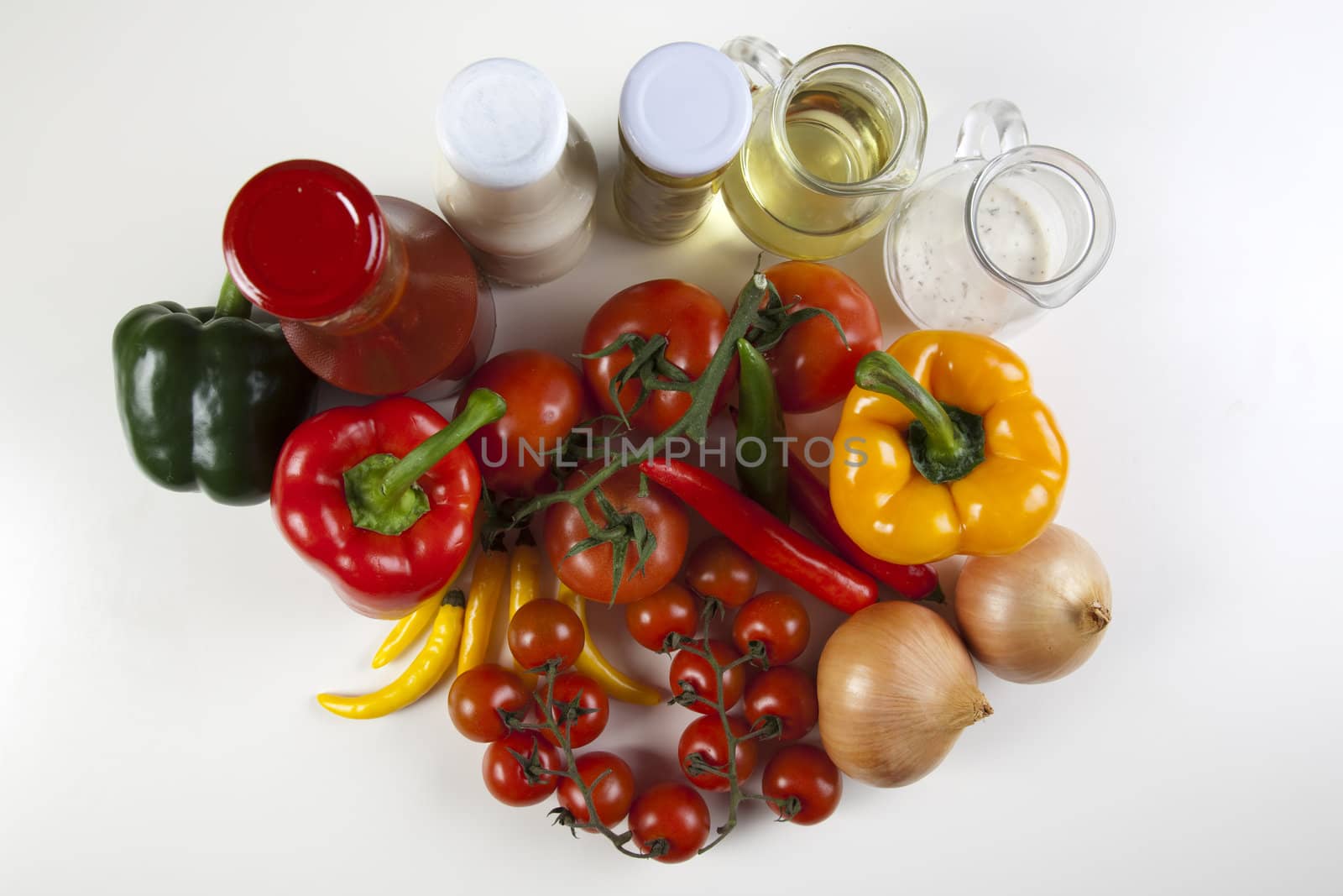 Different fresh tasty vegetables isolated on white background