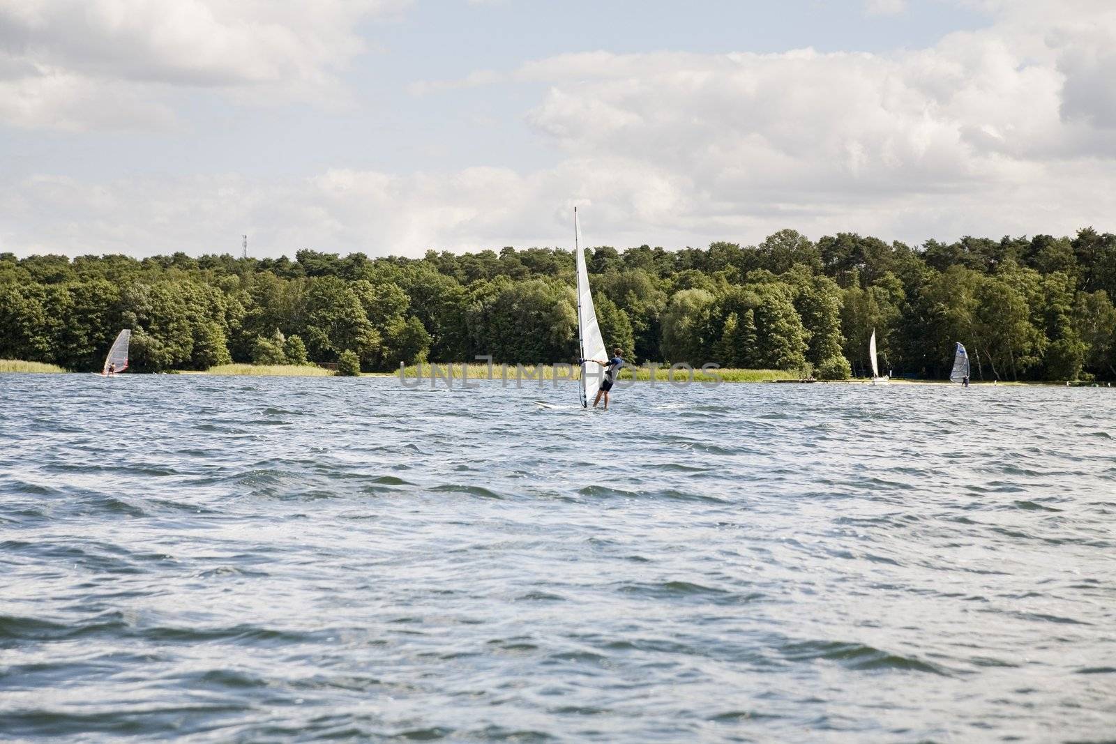 surfing during windy weather on one of polish lakes