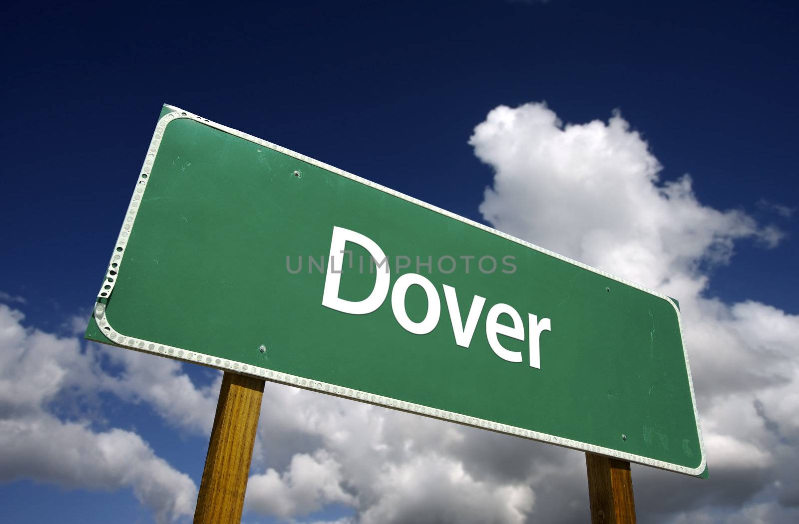 Dover Road Sign with dramatic blue sky and clouds - U.S. State Capitals Series.