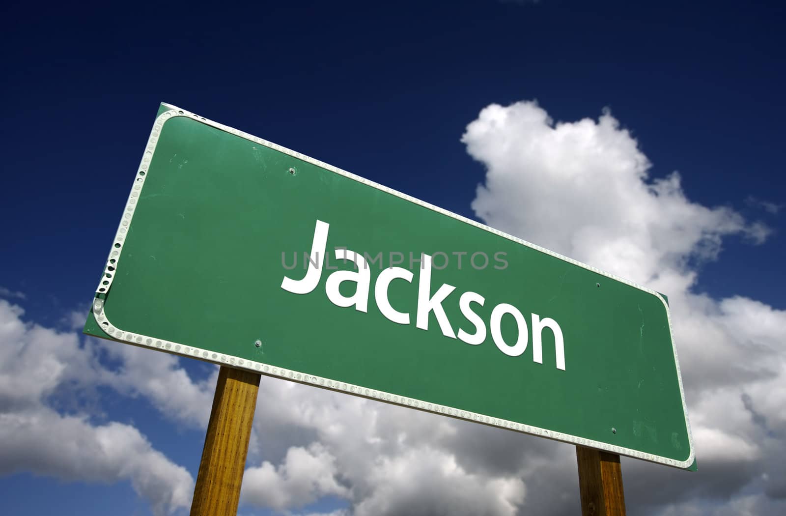 Jackson Road Sign with dramatic blue sky and clouds - U.S. State Capitals Series.