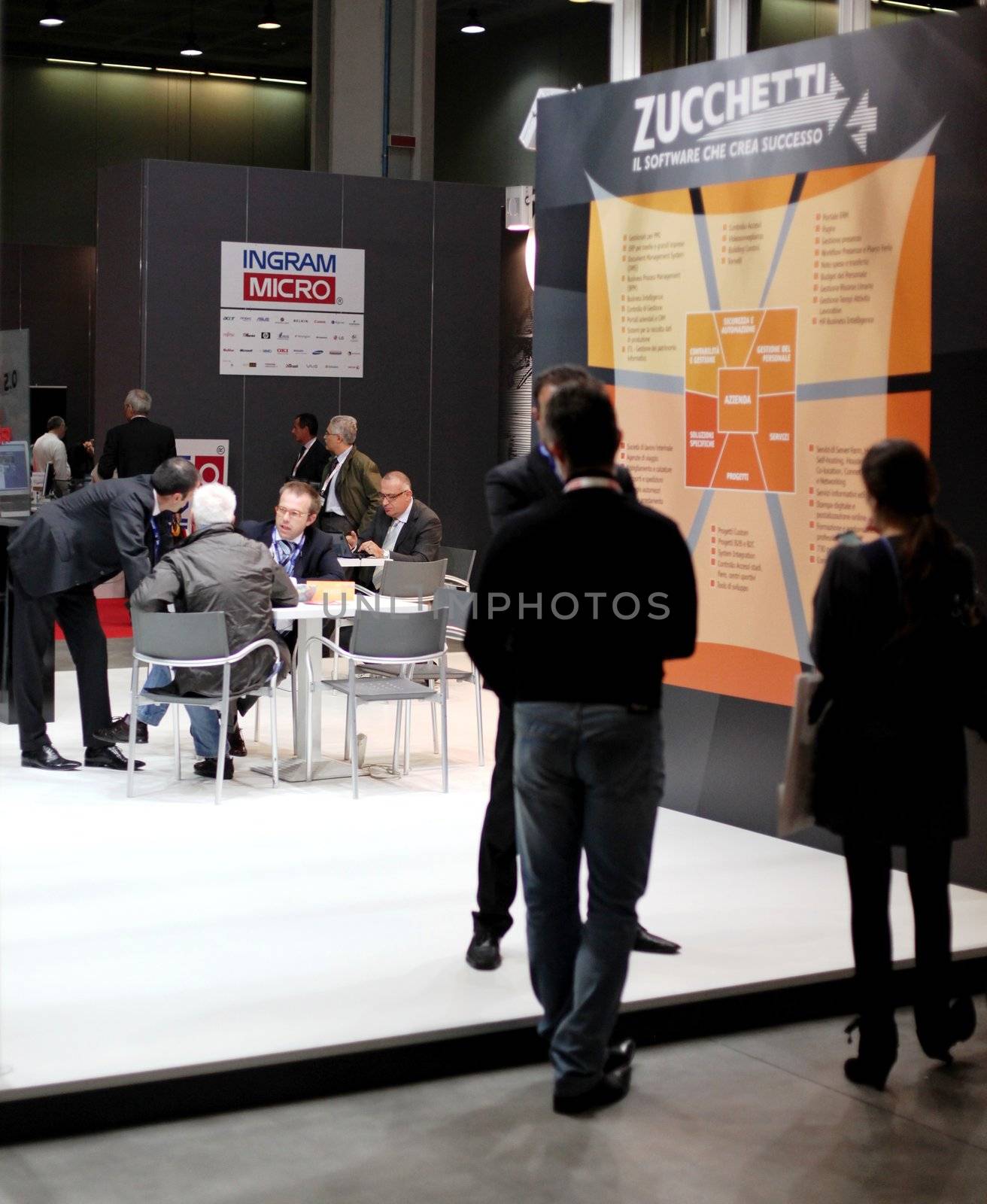 Stand working at Smau, national fair of business intelligence and information technology October 21, 2009 in Milan, Italy.