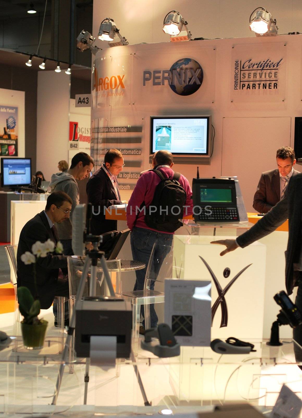 People asking for information at Smau, national fair of business intelligence and information technology October 21, 2009 in Milan, Italy.