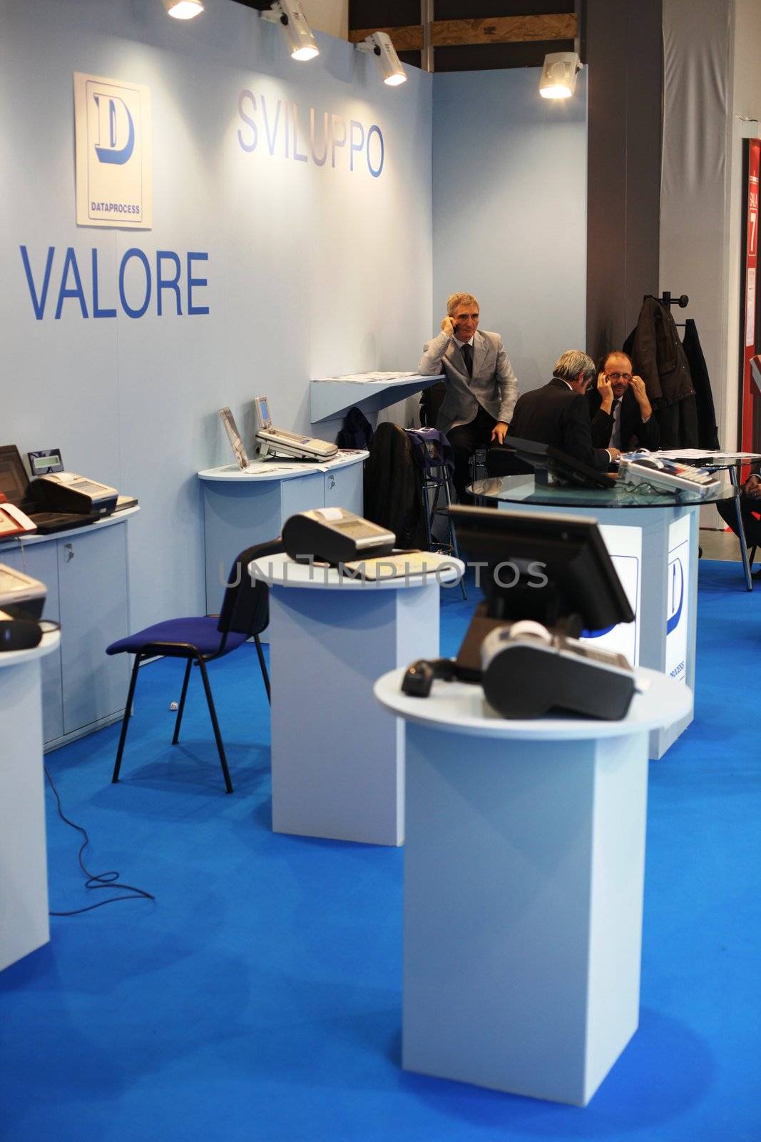 Stand dedicated to cash register technology at Smau, national fair of business intelligence and information technology October 21, 2009 in Milan, Italy.