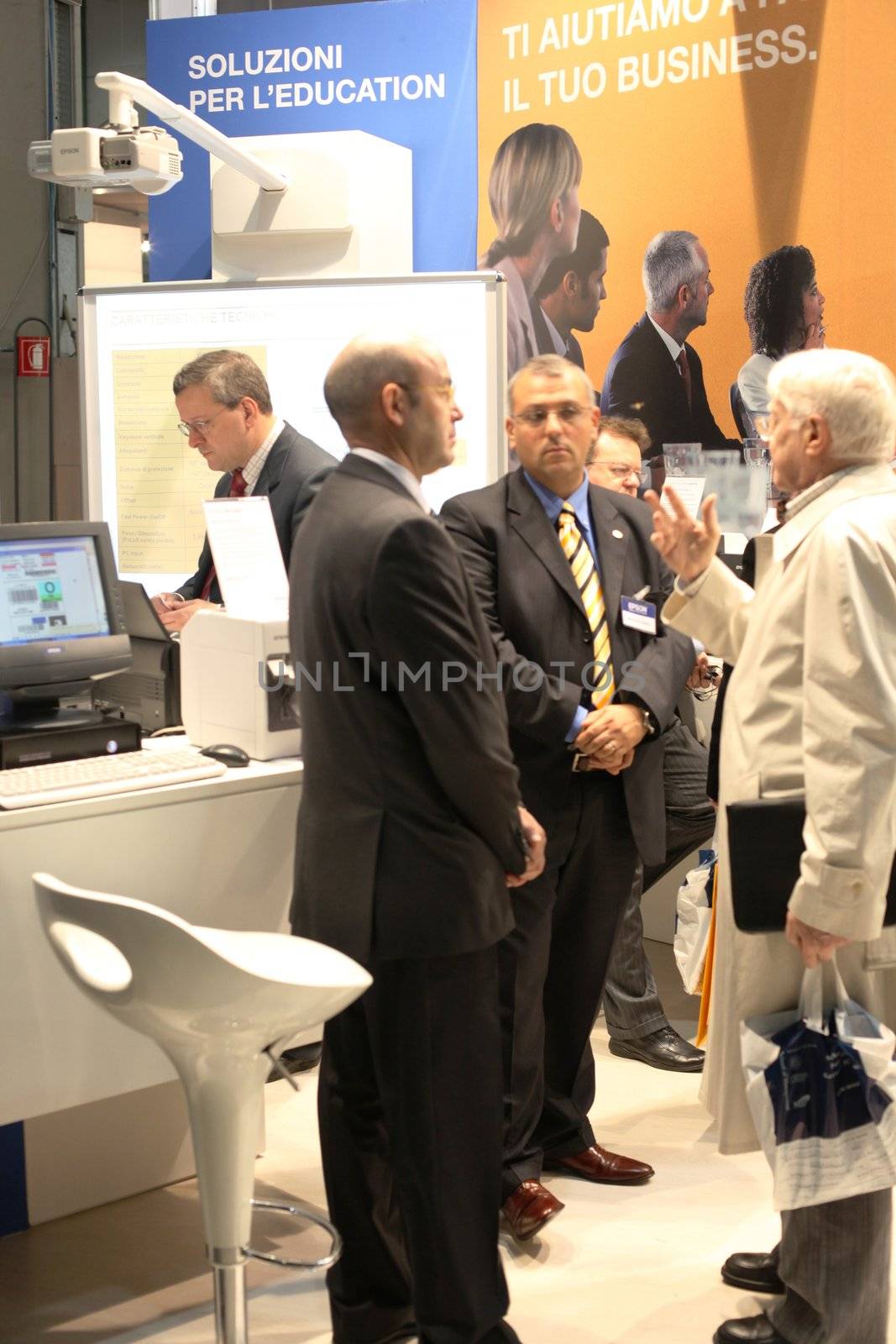 People asking for information at Smau, national fair of business intelligence and information technology October 21, 2009 in Milan, Italy.