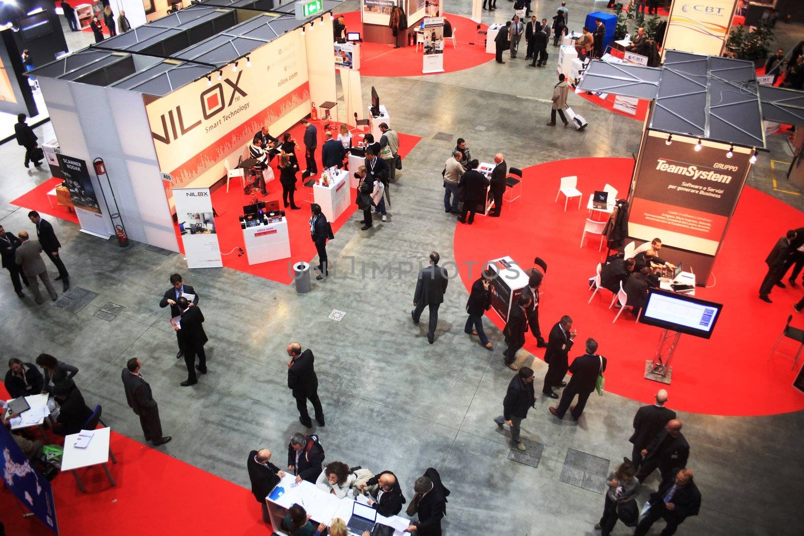 Panoramic view of stands area at Smau, national fair of business intelligence and information technology October 21, 2009 in Milan, Italy.