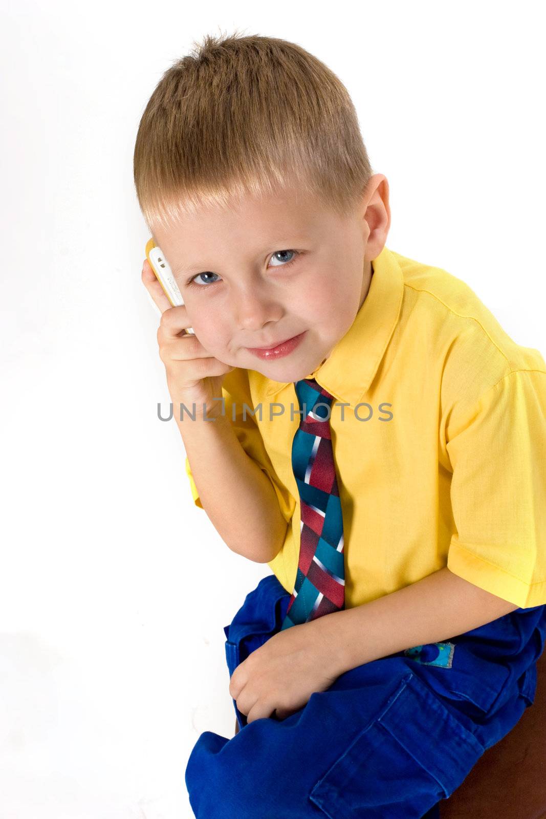 little boy with phone