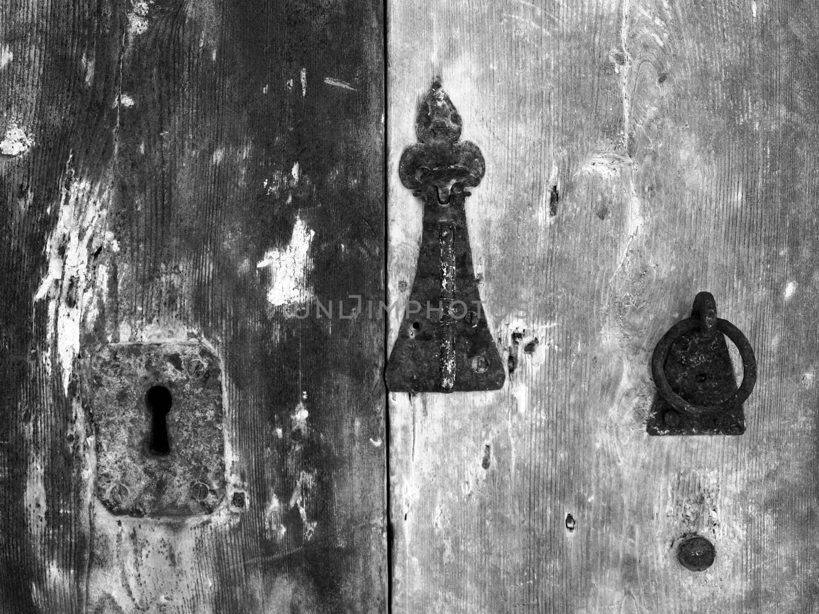 Authentic medieval lock and fittings on a door in Mdina on the island of Malta