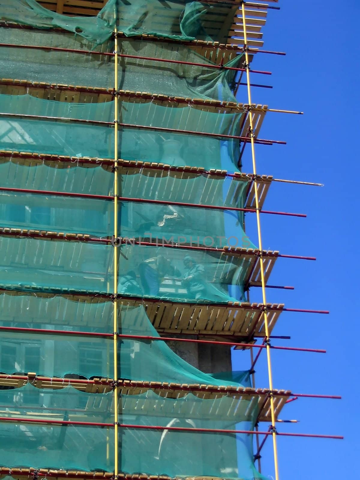 Scaffolding at reconstructions of the building