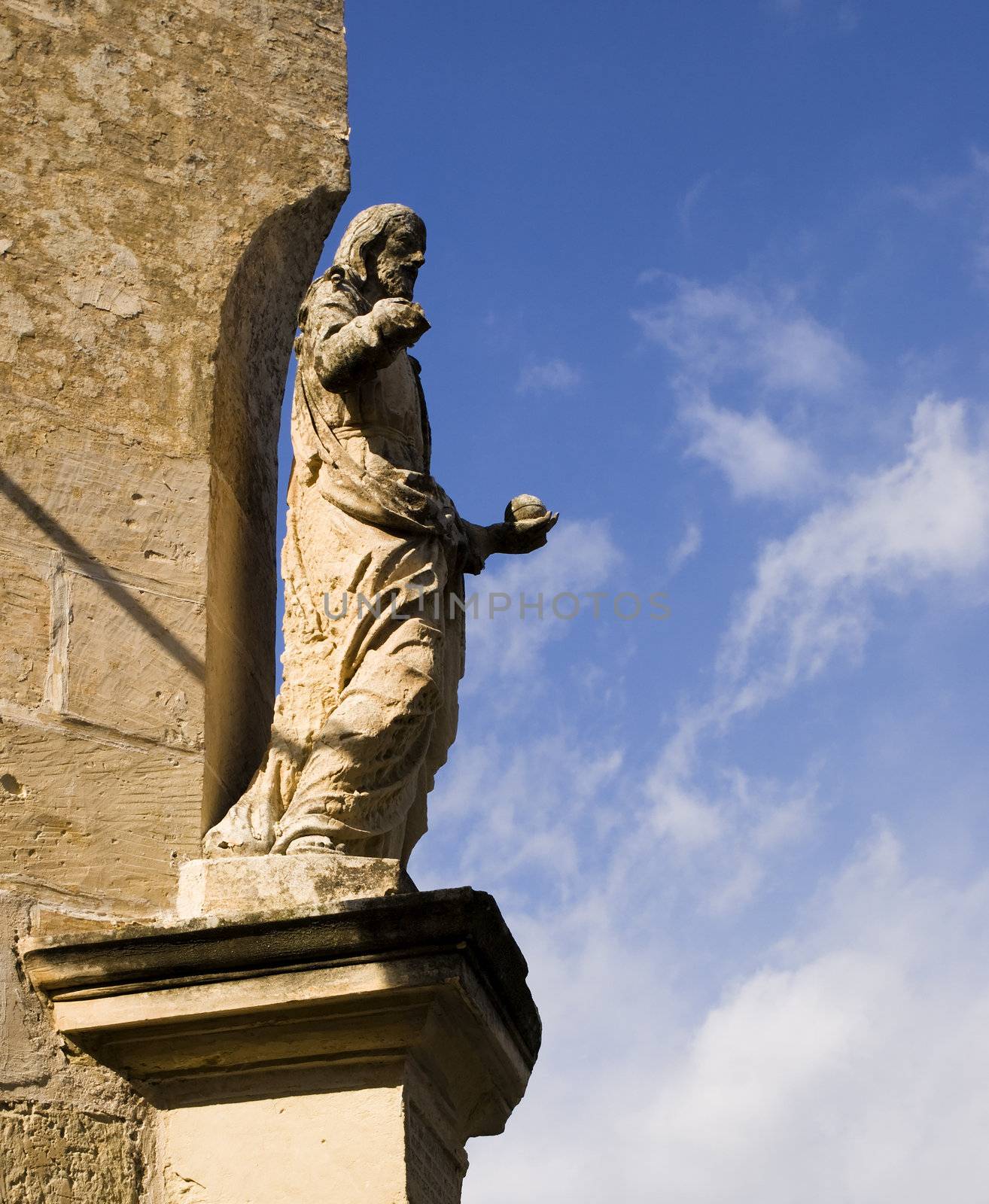 Medieval statue of Jesus in the old city of Mdina in Malta, on public National Cathedral Museum