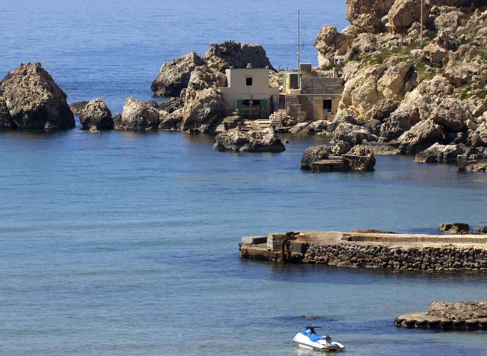 Typical fisherman's cabin by the sea on the coast in Malta.