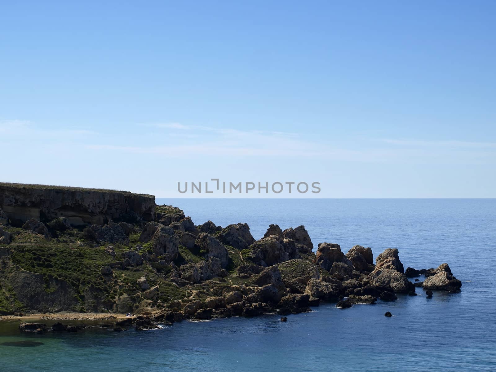 Rocks and boulders along the Mediterranean coastline in Malta
