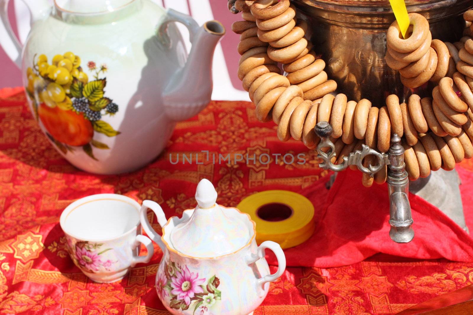 Samovar, drying, teapot,  table, cup