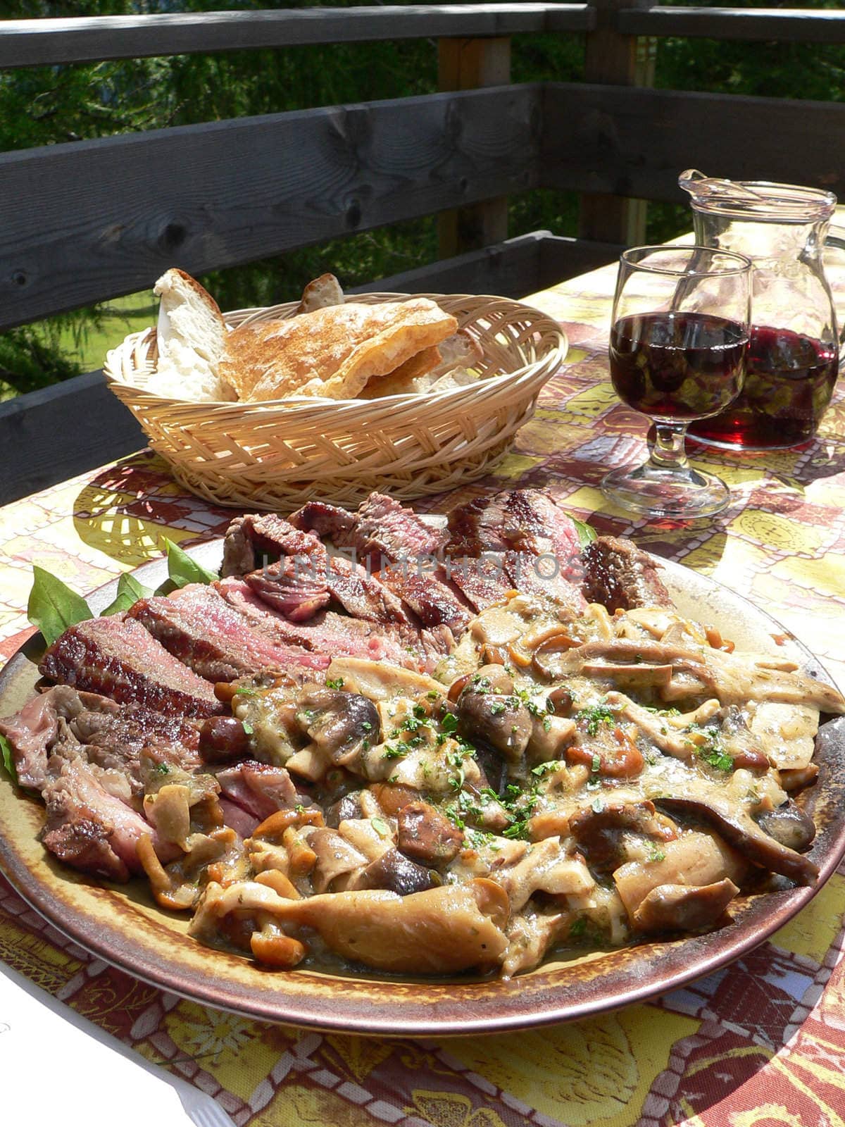 beef and mushrooms close up