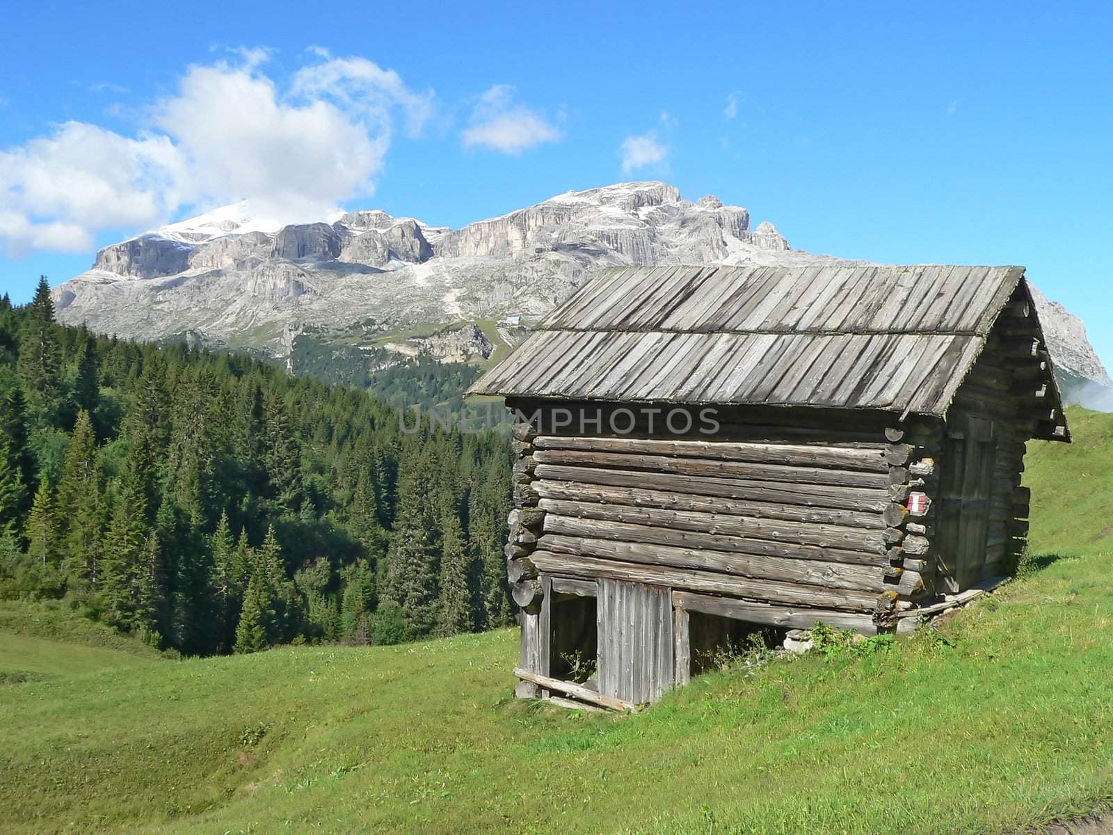 wood house in mountain in italy