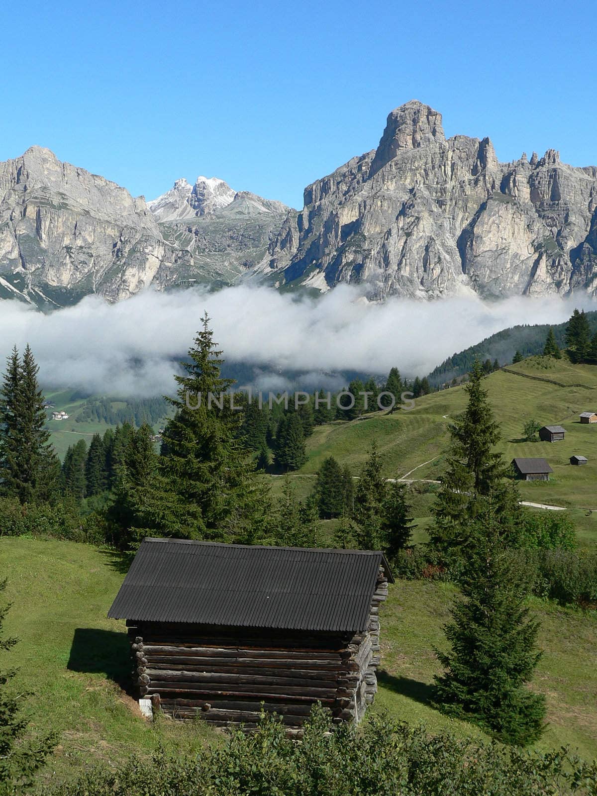 wood house in mountain in italy