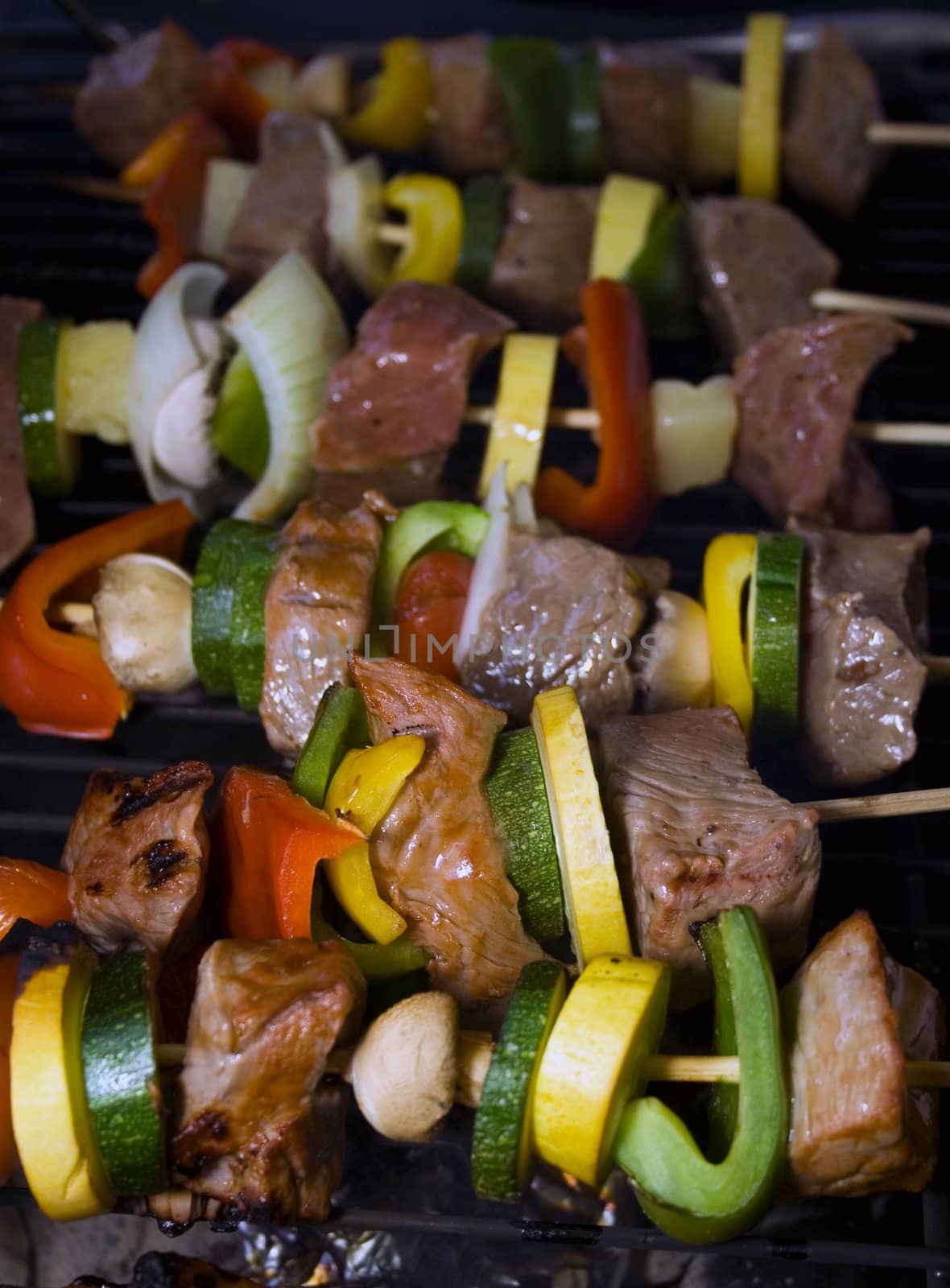 Shishkabobs on a grill