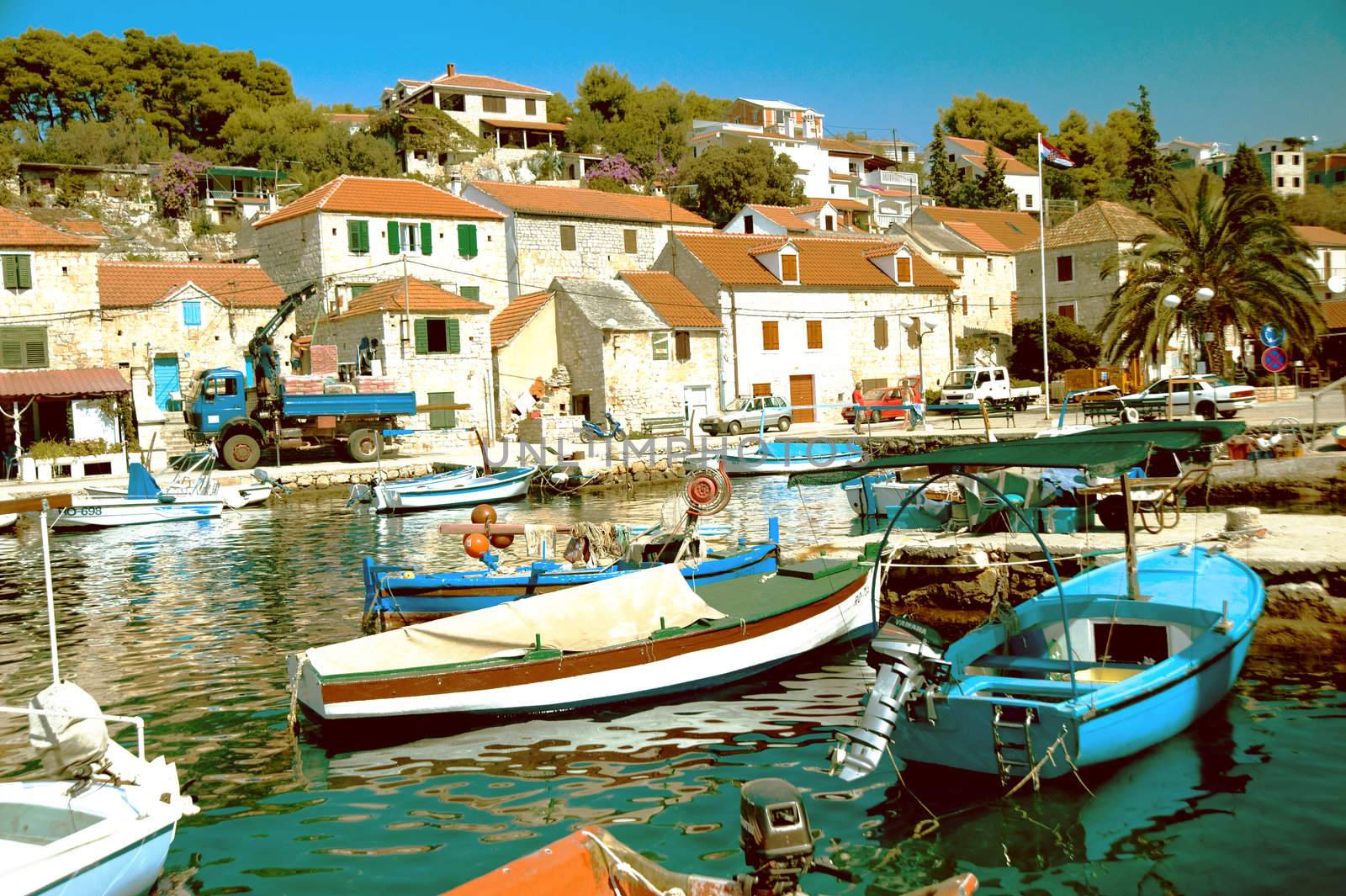 Small boat harbor on Adriatic sea, Croatia