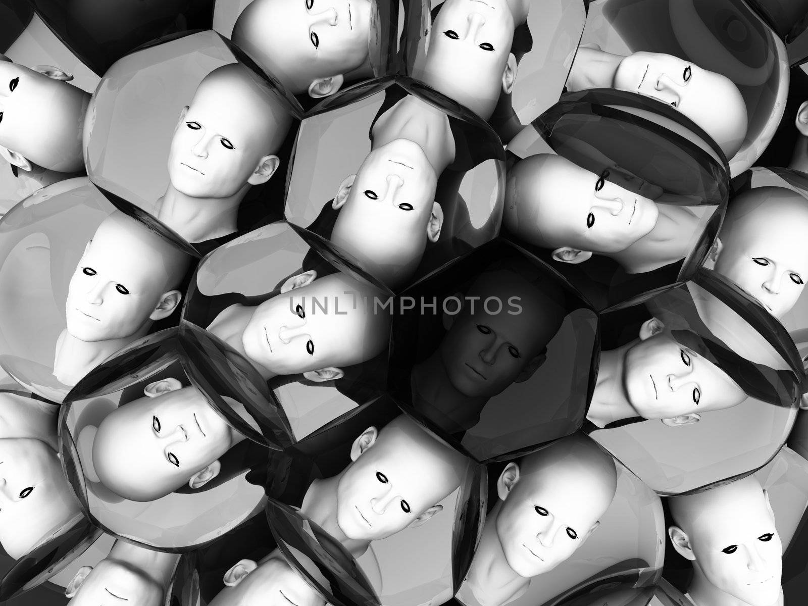 Abstract concept image about being an individual amongst conformists.