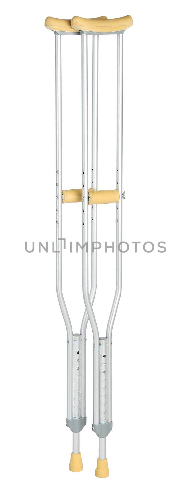 Pair of crutches, orthopedic equipment over white