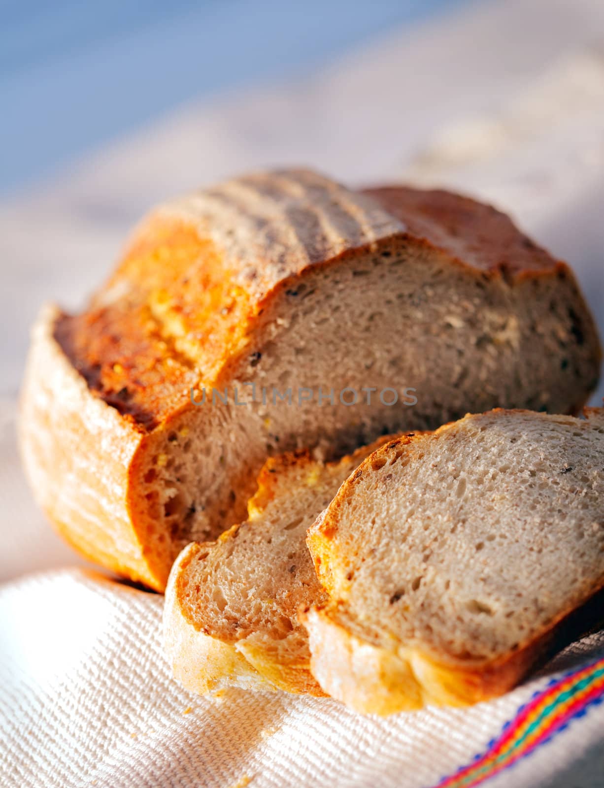 Delicious, fresh, home-made bread on white