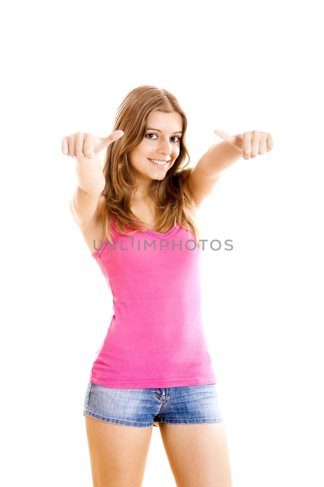 Portrait of a happy young woman isolated on white background