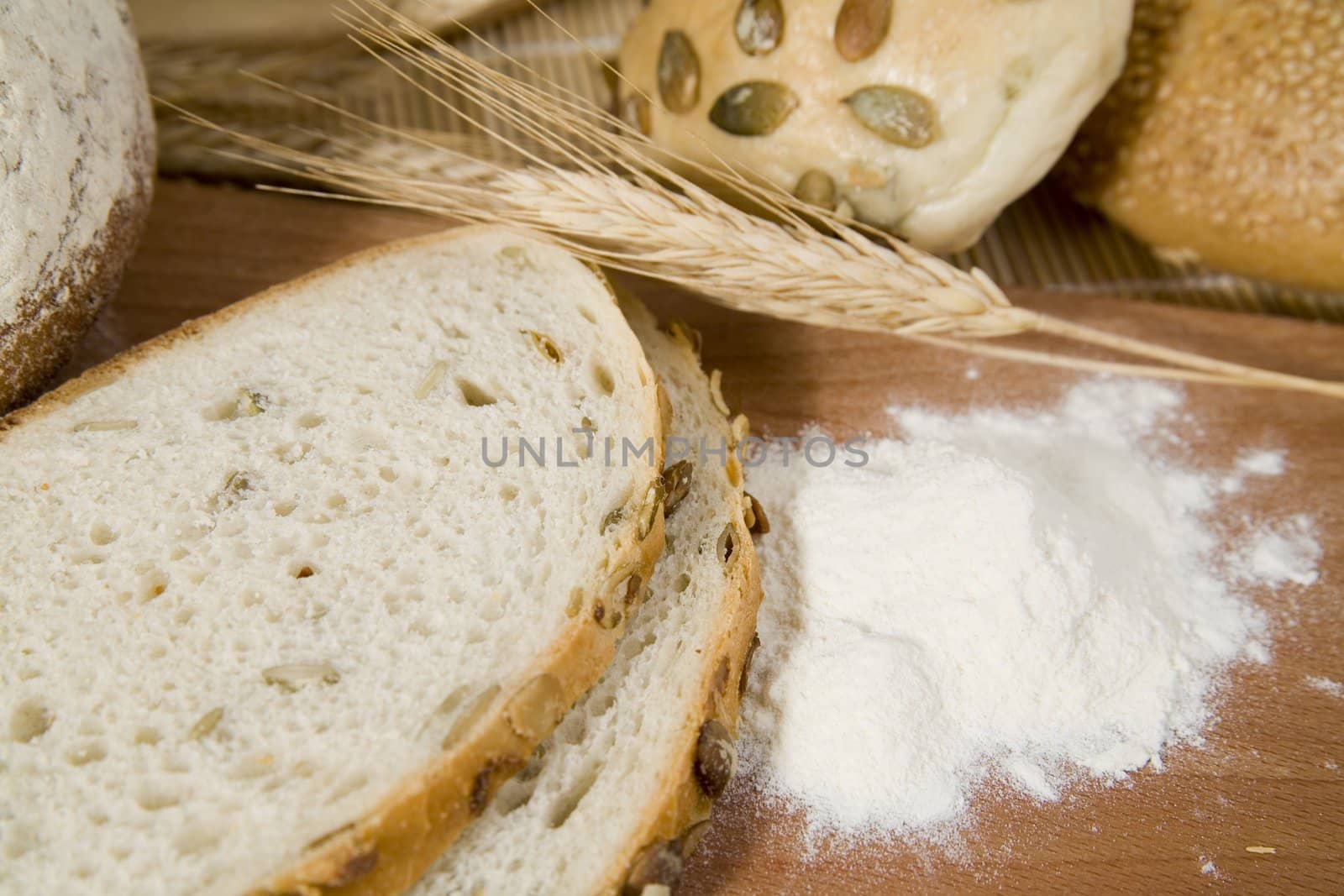 tasty and crispy fresh bread with sour and wheat head