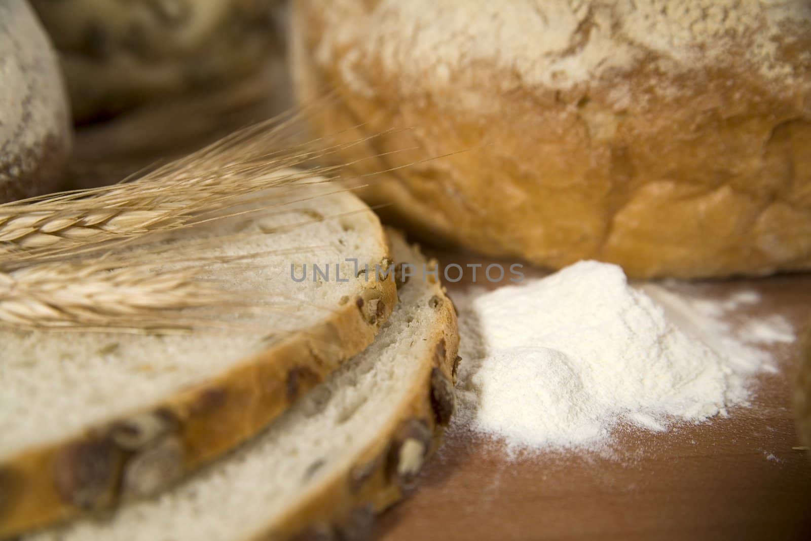 tasty and crispy fresh bread with sour and wheat head