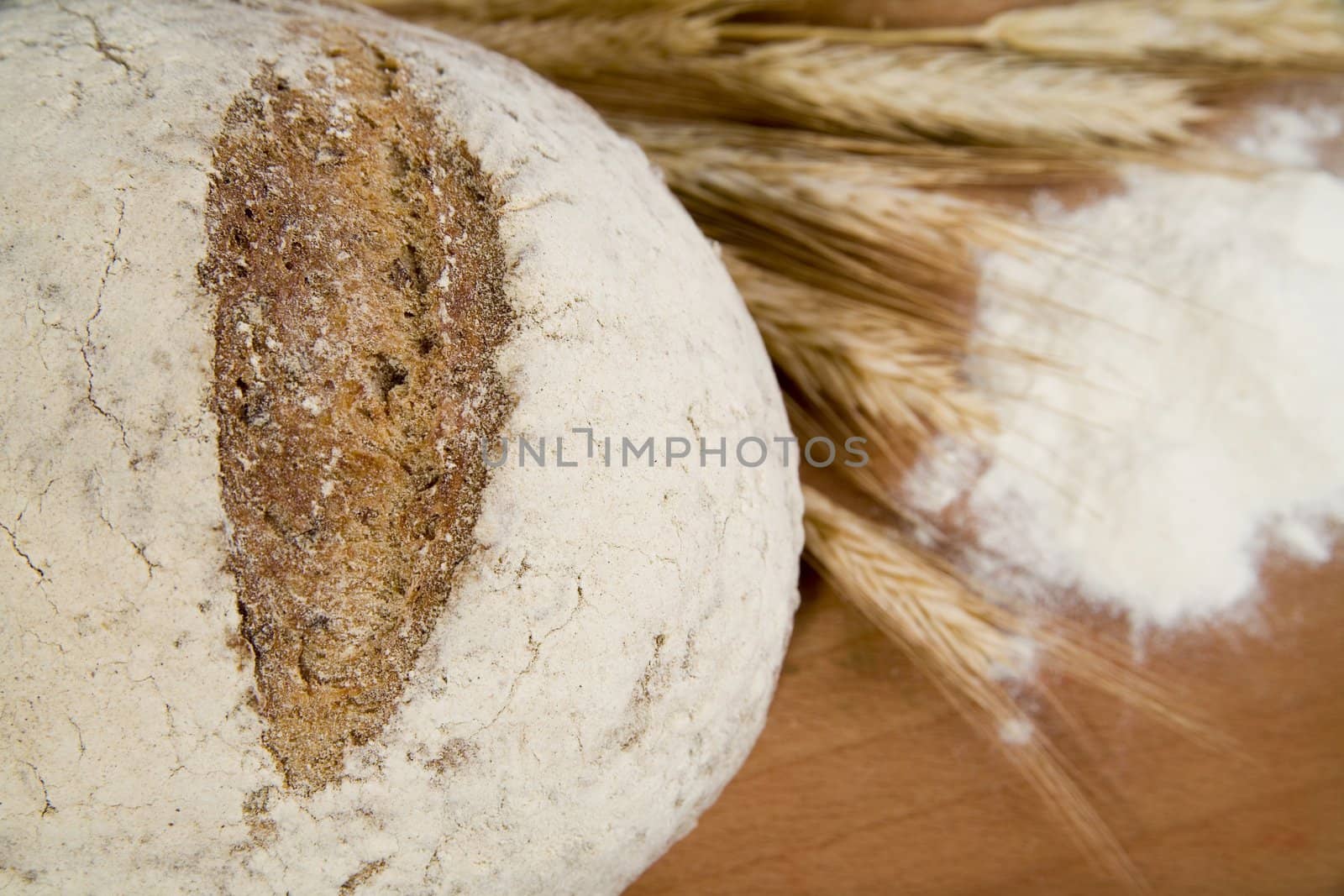 tasty and crispy fresh bread with sour and wheat head