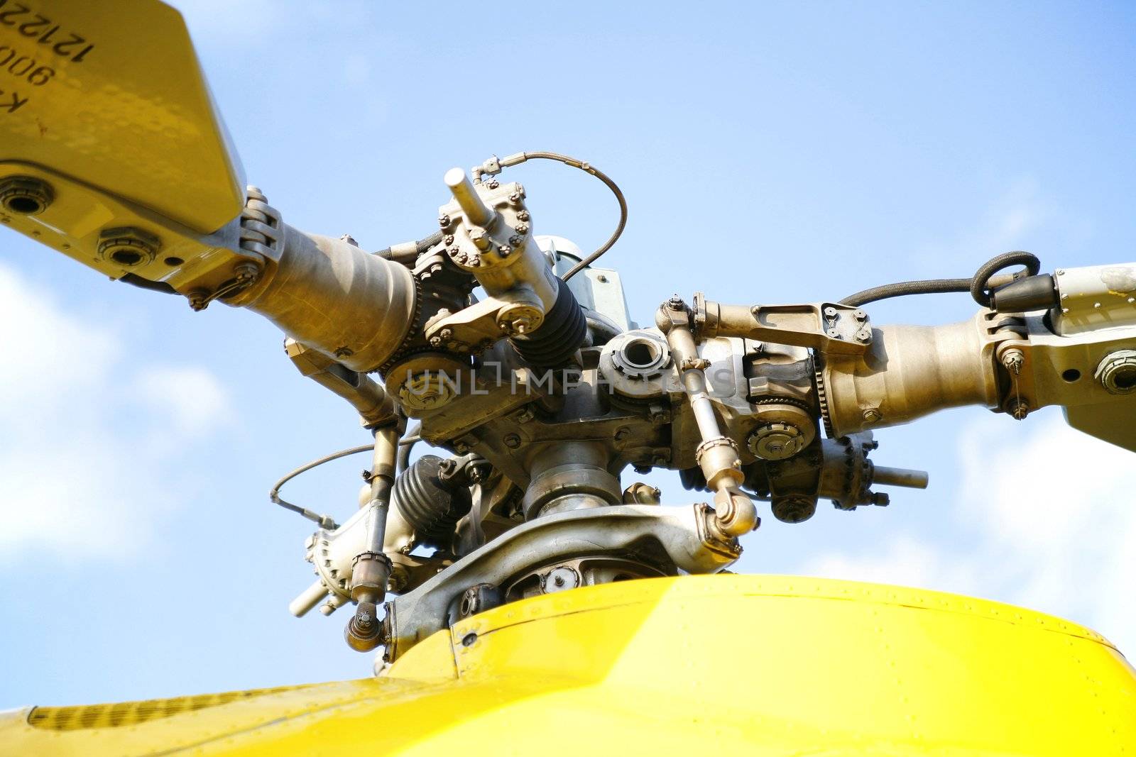 close-up of rotor and engine of rescue helicopter